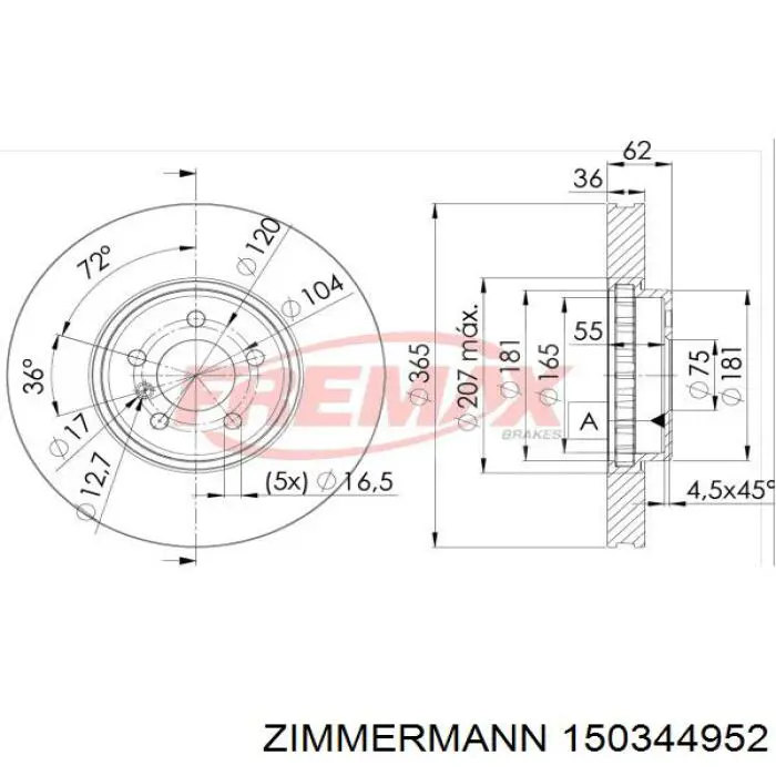 150344952 Zimmermann Диск тормозной передний