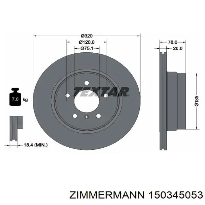 Купить 150345053 Zimmermann Диск тормозной задний
