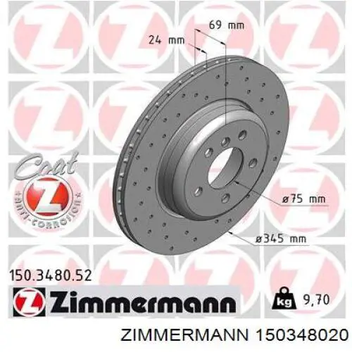 Disco de freno trasero 150348020 Zimmermann