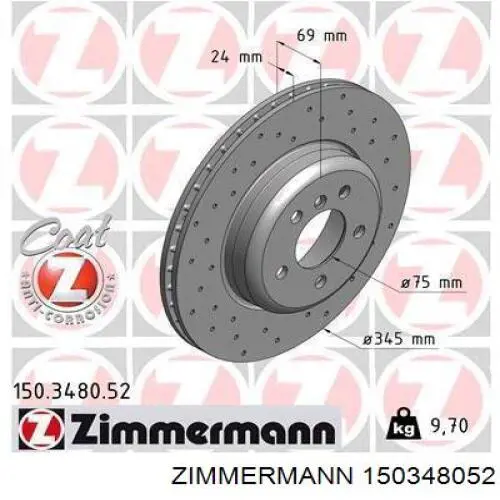 Disco de freno trasero 150348052 Zimmermann