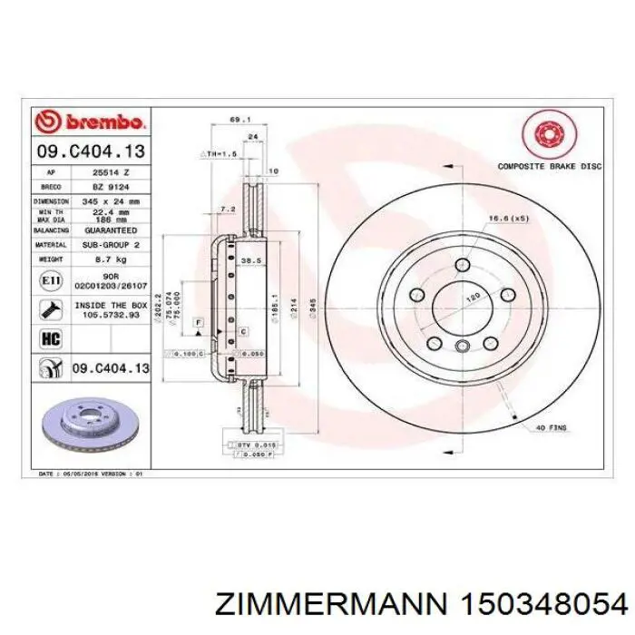 Задний тормозной диск Zimmermann 150348054 цена, от 139.63 USD