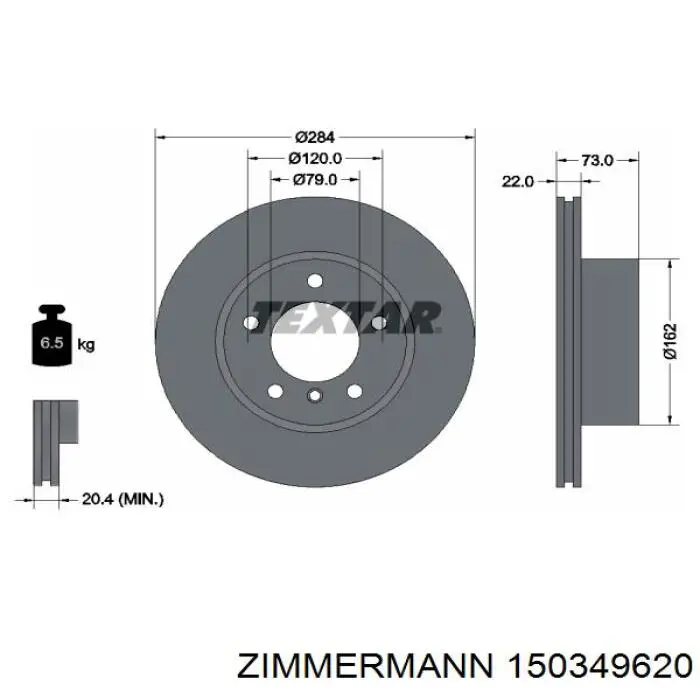 Тормоз дисковый передний Zimmermann 150349620 цена, от 61.58 USD