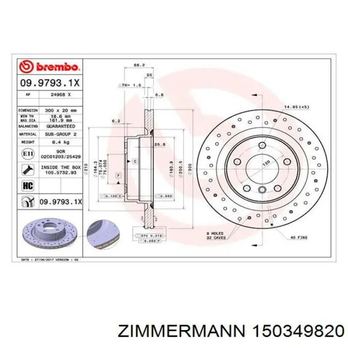 Купить 150349820 Zimmermann Диск тормозной задний