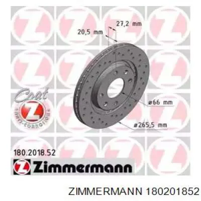 180201852 Zimmermann диск тормозной передний