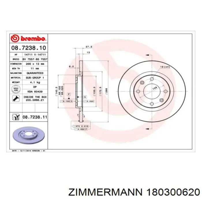 Тормоз дисковый передний Zimmermann 180300620 цена, от 31.11 USD