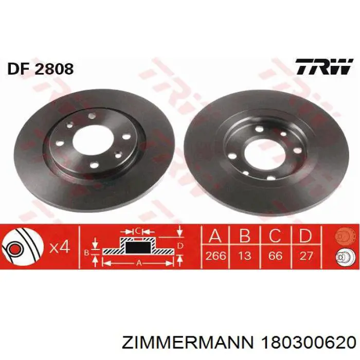 Передние тормозные диски 180300620 Zimmermann