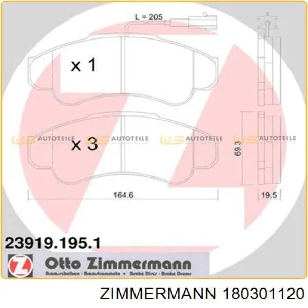 Передние тормозные диски 180301120 Zimmermann