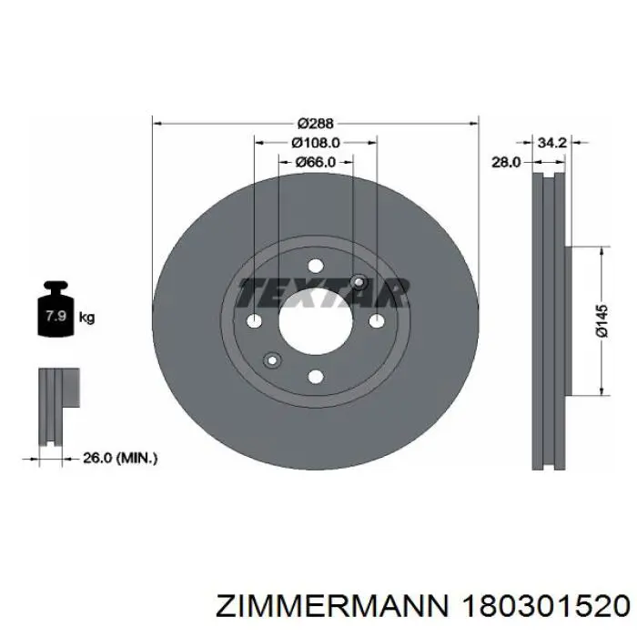 Передние тормозные диски 180301520 Zimmermann