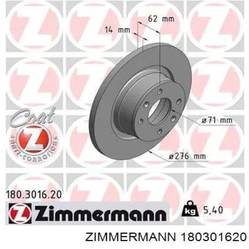 Disco de freno trasero 180301620 Zimmermann