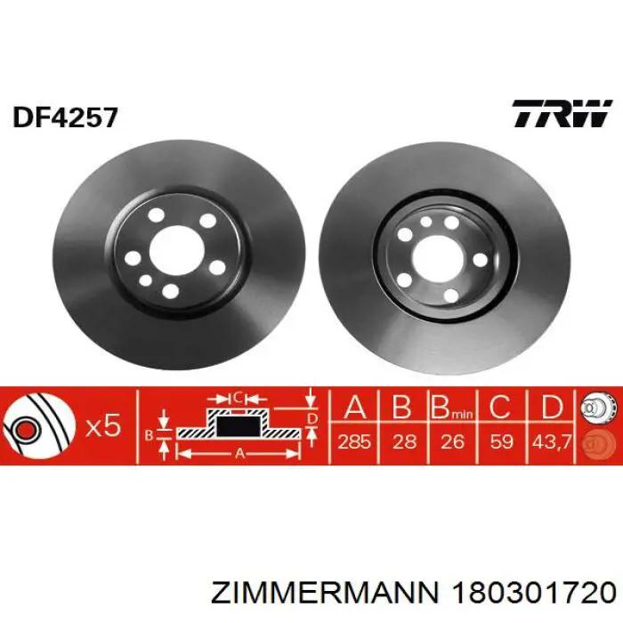 Передний тормозной диск Zimmermann 180301720