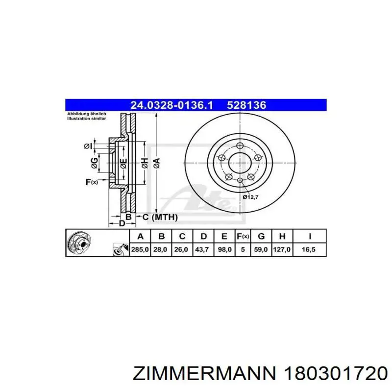 Купить 180301720 Zimmermann Ротор тормозной