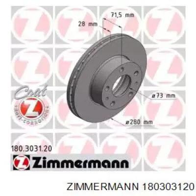 Передние тормозные диски 180303120 Zimmermann