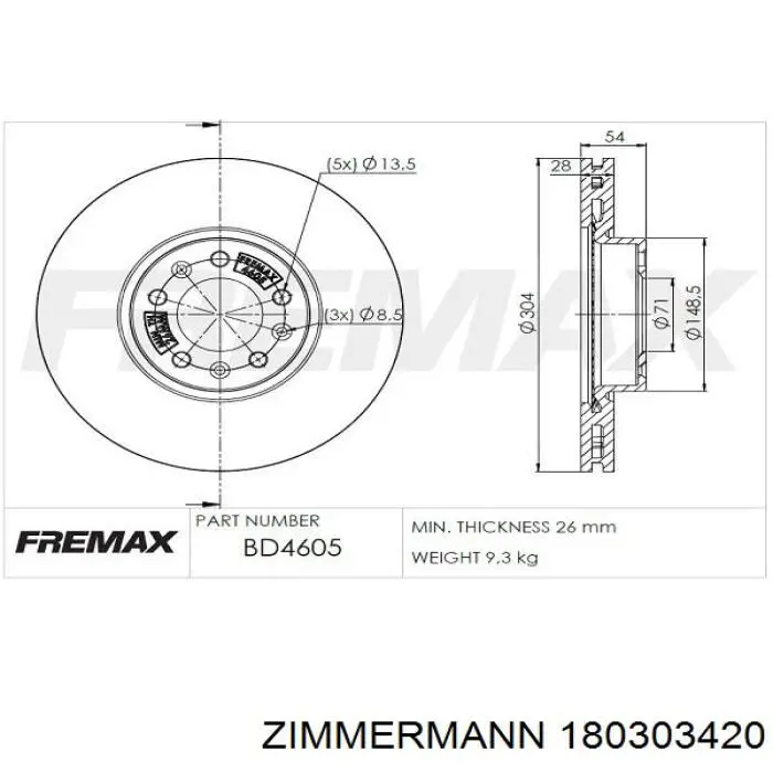 Купить 180303420 Zimmermann Диск тормозной задний