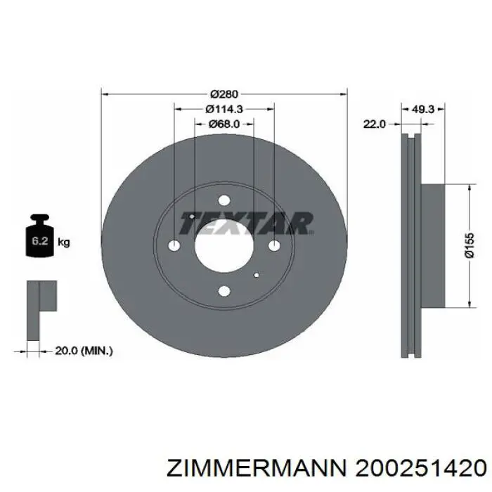 Передний тормозной диск Zimmermann 200251420