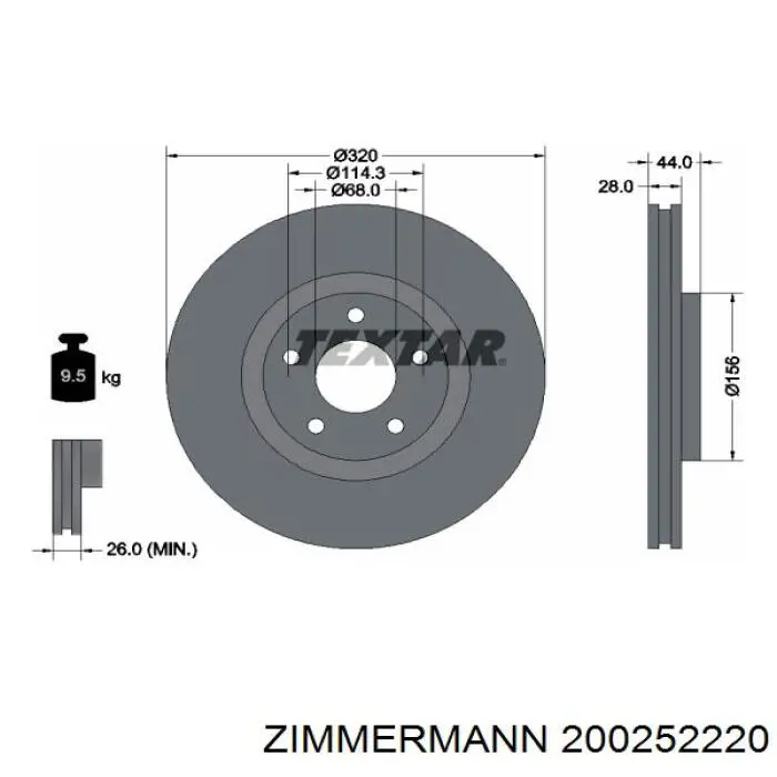 Передние тормозные диски 200252220 Zimmermann