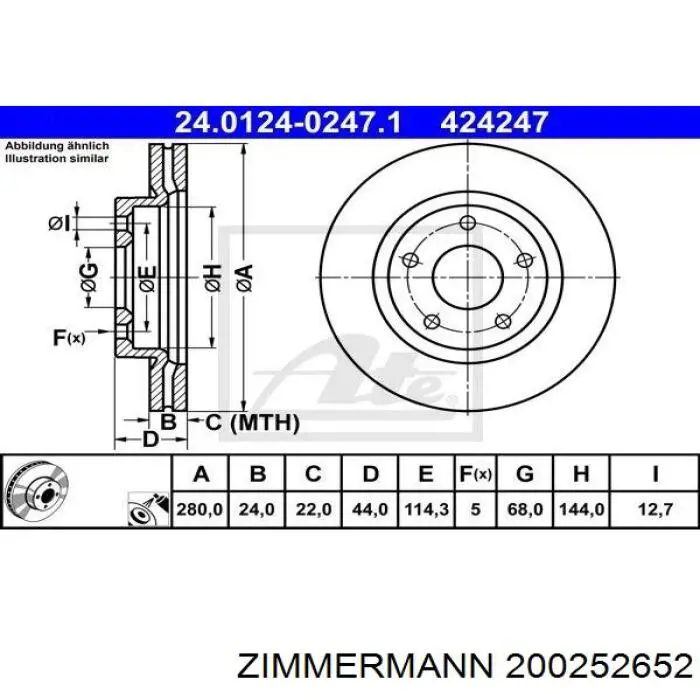 Передний тормозной диск Zimmermann 200252652