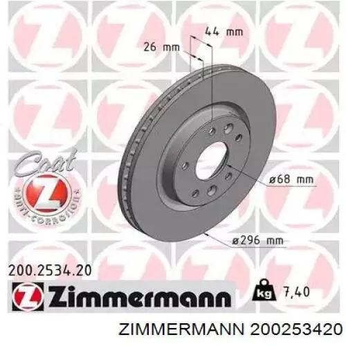 Передние тормозные диски 200253420 Zimmermann