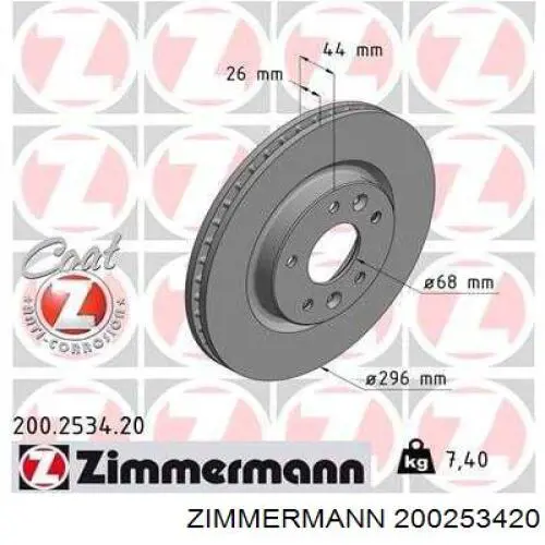 Freno de disco delantero 200253420 Zimmermann