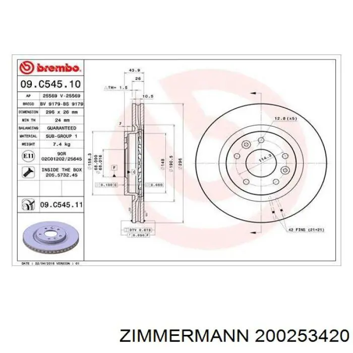 Купить 200253420 Zimmermann Ротор тормозной