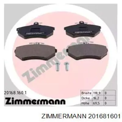 201681601 Zimmermann колодки тормозные передние дисковые