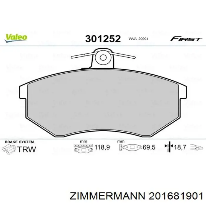 Купить 201681901 Zimmermann Колодки тормозные