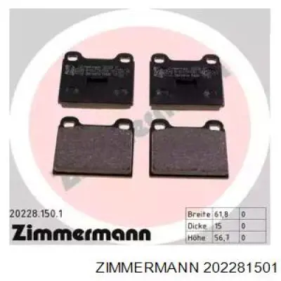 202281501 Zimmermann колодки тормозные передние дисковые