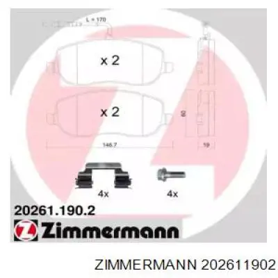 20261.190.2 Zimmermann колодки тормозные передние дисковые