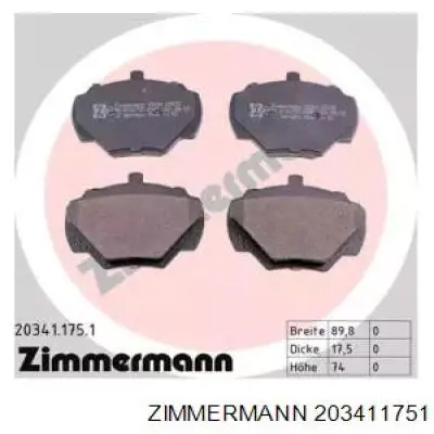 Передние тормозные колодки 203411751 Zimmermann
