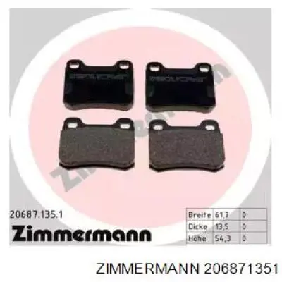 Купить 206871351 Zimmermann Колодки тормозные задние, дисковые