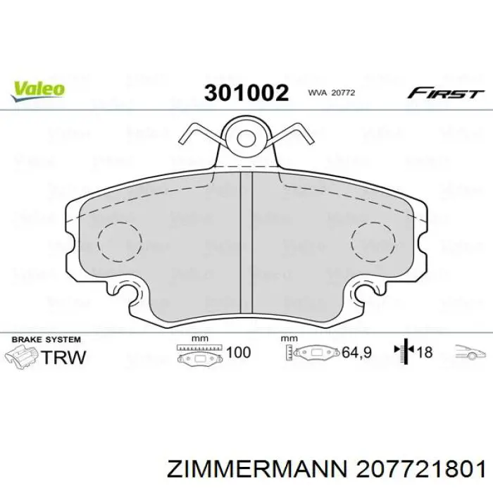 Передние тормозные колодки 207721801 Zimmermann