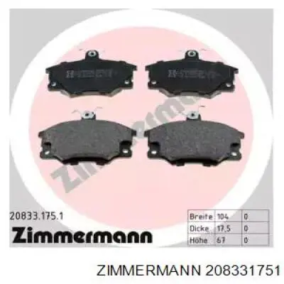 208331751 Zimmermann колодки тормозные передние дисковые