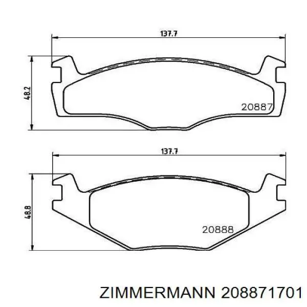 Передние тормозные колодки 208871701 Zimmermann