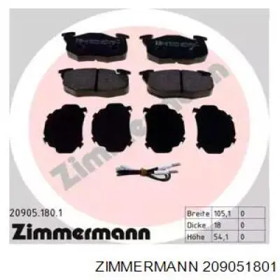 209051801 Zimmermann колодки тормозные передние дисковые