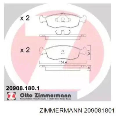209081801 Zimmermann колодки тормозные передние дисковые