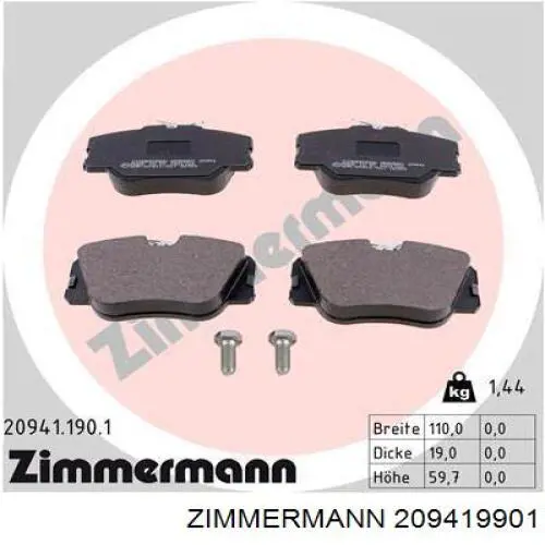 Передние тормозные колодки 209419901 Zimmermann