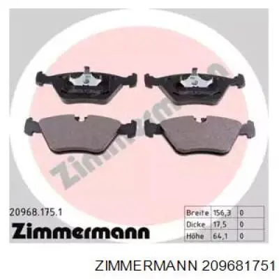 Передние тормозные колодки 209681751 Zimmermann