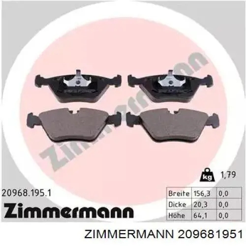 209681951 Zimmermann колодки тормозные передние дисковые