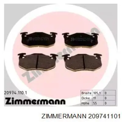 209741101 Zimmermann колодки тормозные задние дисковые