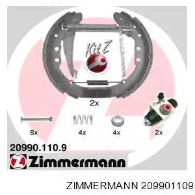 Колодки тормозные задние барабанные, в сборе с цилиндрами, комплект Zimmermann 209901109