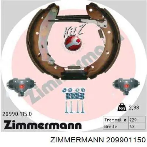Колодки тормозные задние барабанные, в сборе с цилиндрами, комплект Zimmermann 209901150