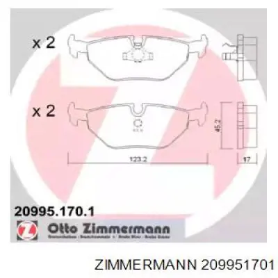 Купить 209951701 Zimmermann Колодки тормозные задние, дисковые