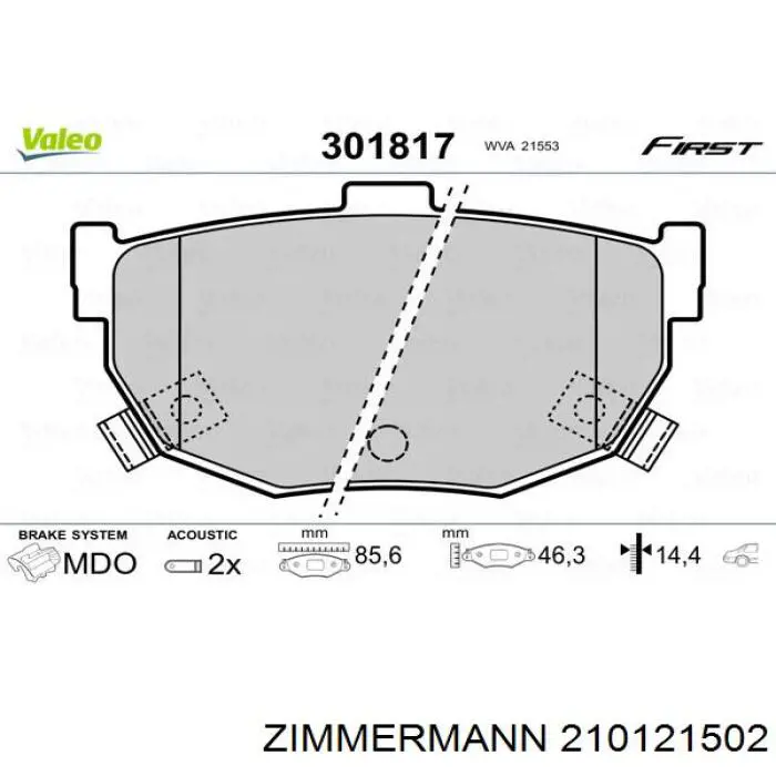 Тормозные колодки Zimmermann 210121502