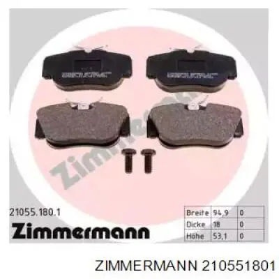210551801 Zimmermann колодки тормозные передние дисковые