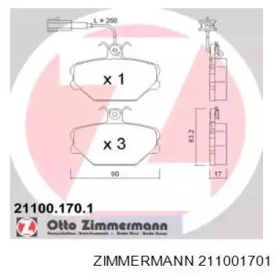 211001701 Zimmermann колодки тормозные передние дисковые