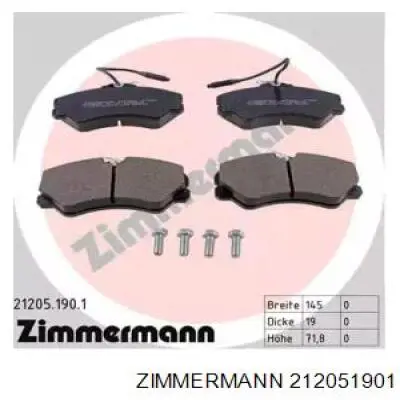 212051901 Zimmermann колодки тормозные передние дисковые