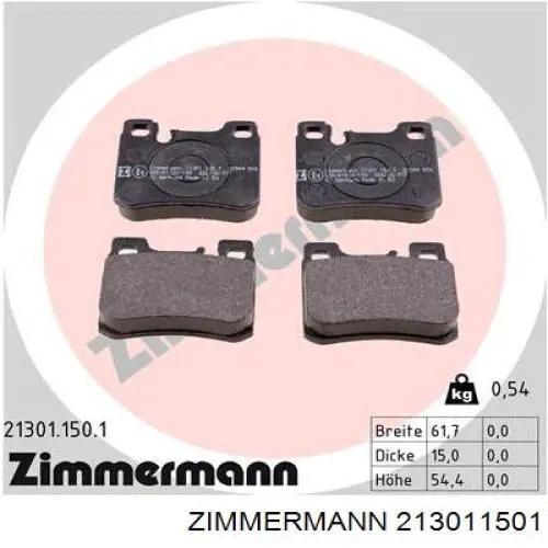 21301.150.1 Zimmermann колодки тормозные передние дисковые