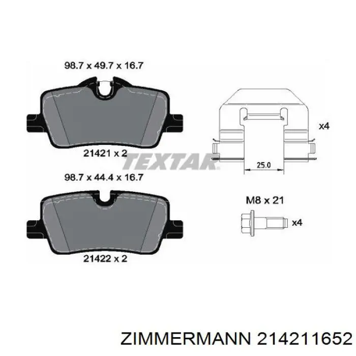 Pastillas de freno traseras 214211652 Zimmermann