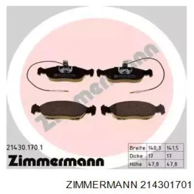 21430.170.1 Zimmermann колодки тормозные передние дисковые