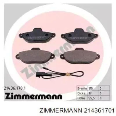 Передние тормозные колодки 214361701 Zimmermann