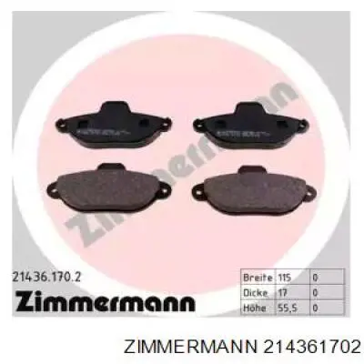 Передние тормозные колодки 214361702 Zimmermann